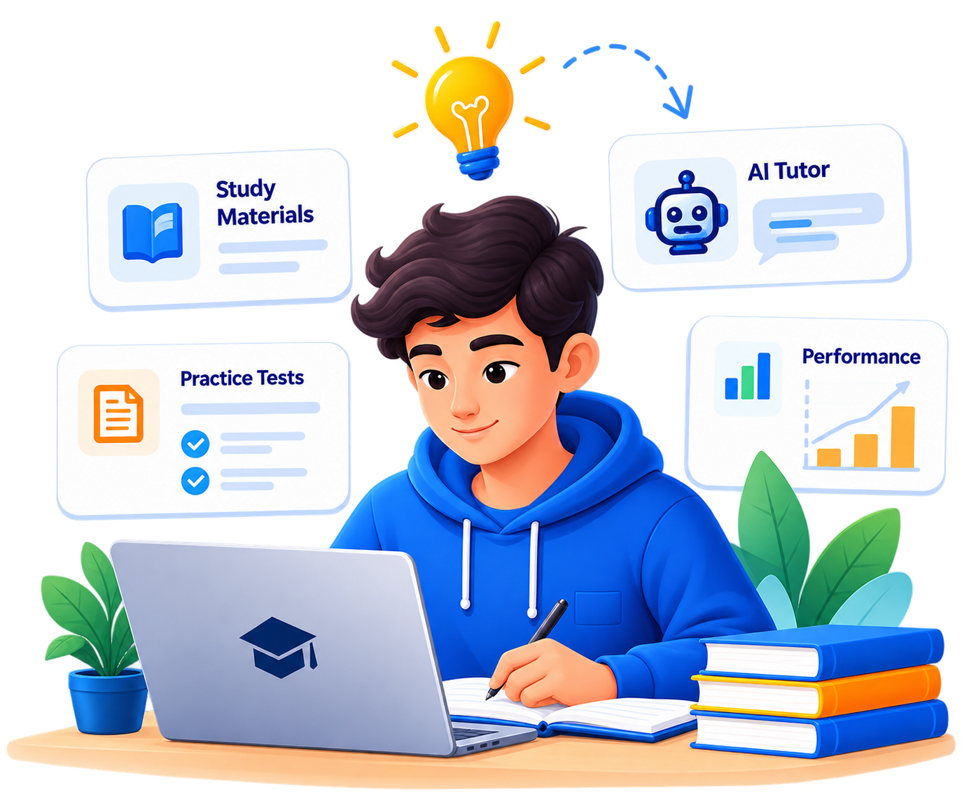 Student learning with Epadh.ai study materials, practice tests, AI tutor and performance tracking